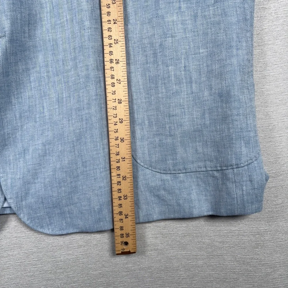 Stafford Linen & Cotton Blazer Mens Size 54L Blue Herringbone Double Vented